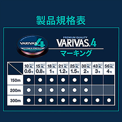 VARIVAS(バリバス) VARIVAS 4 マーキング300m 1.5号 5色+メーターマーキング [PEライン]