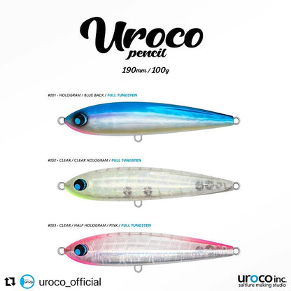 ウロコ(UROCO) ウロコペンシル 190mm 100g #003 クリアHFホロ／ピンク [タングステン]