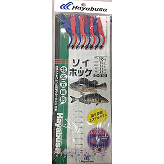 ハヤブサ(hayabusa) 北海五目釣 ソイ･ホッケ 18号 赤毛レッドバルン&青毛ブルーバルン D-615